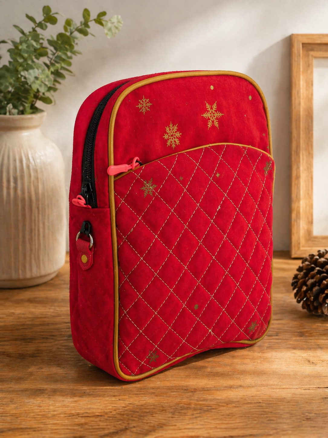 Red Quilted Tote Bag with Front Pocket – Stylish Everyday Carry Tote for Women