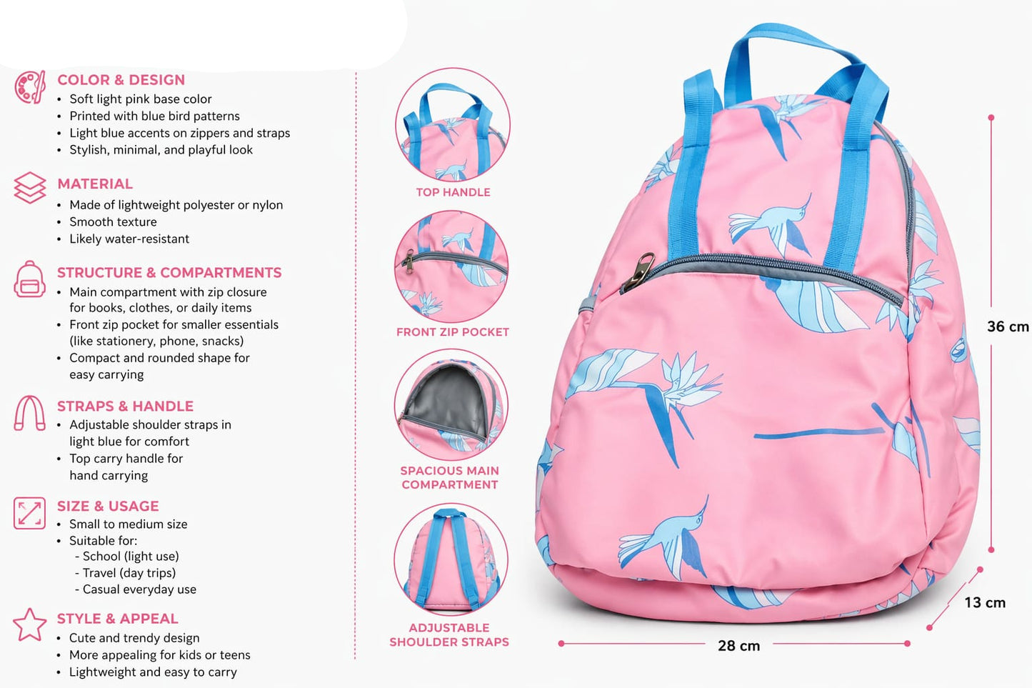 Kids Printed School Backpack | Lightweight Travel & Daily Use Bag | Stylish Mini Backpack for Boys & Girls