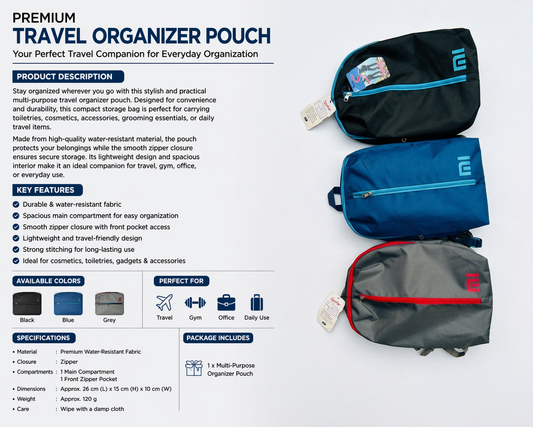 Premium Multi-Purpose Travel Organizer Pouch – Waterproof Cosmetic & Toiletry Storage Bag (Assorted Colors)